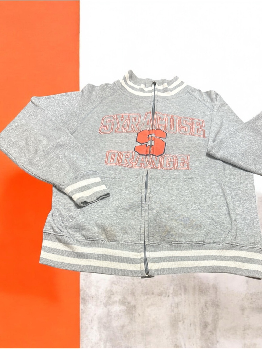 Syracuse NCAA Grey and White Striped Zip-up